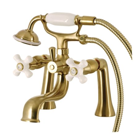 KINGSTON BRASS KS228PXSB Deck Mount Clawfoot Tub Faucet with Hand Shower, Brushed Brass KS228PXSB